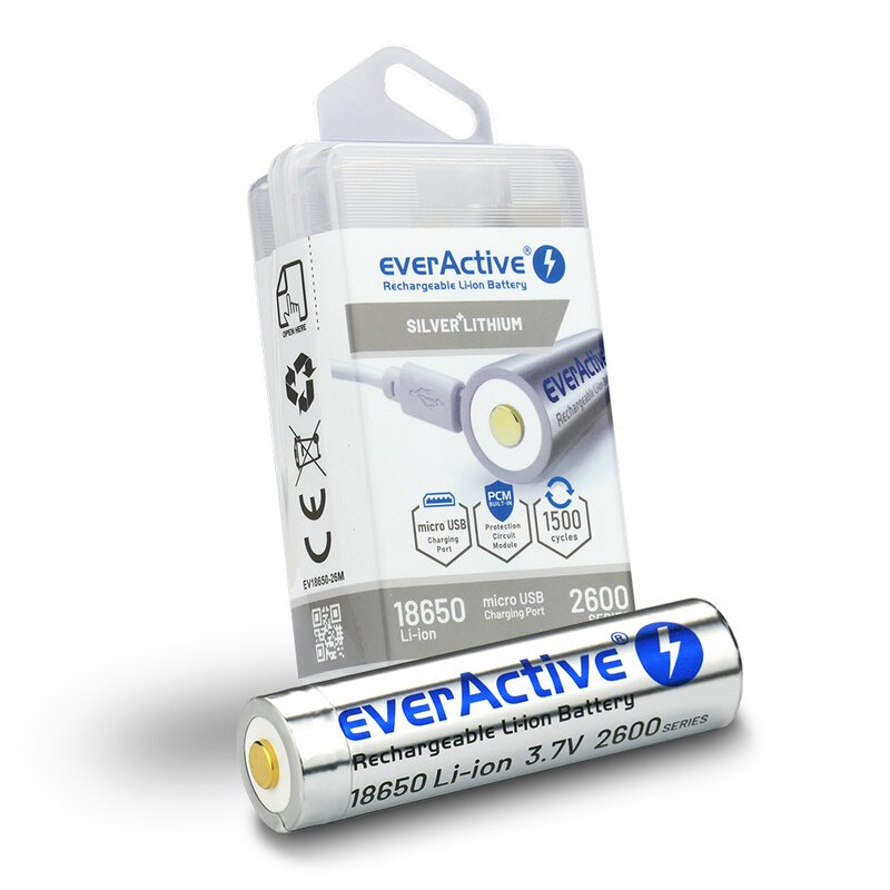 everActive 18650 3,7 V Li-ion 2600 mAh mikro USB polnilna baterija