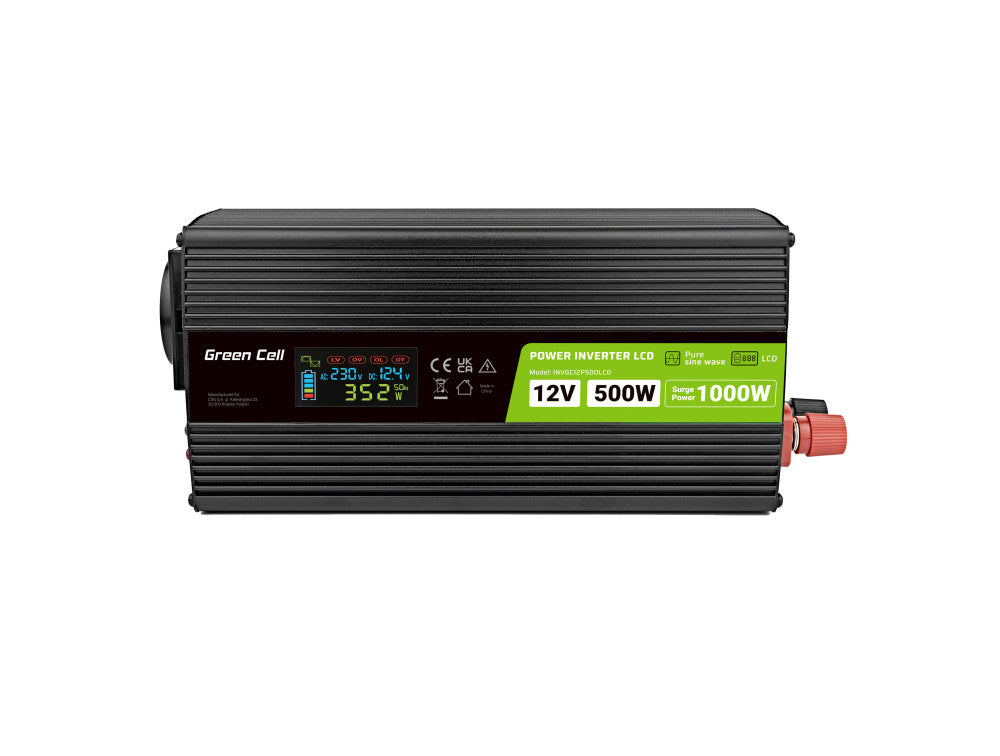 Green Cell PowerInverter LCD 12V na 230V, 500 W/1.000 W avtomobilski pretvornik - čisti sinusni val