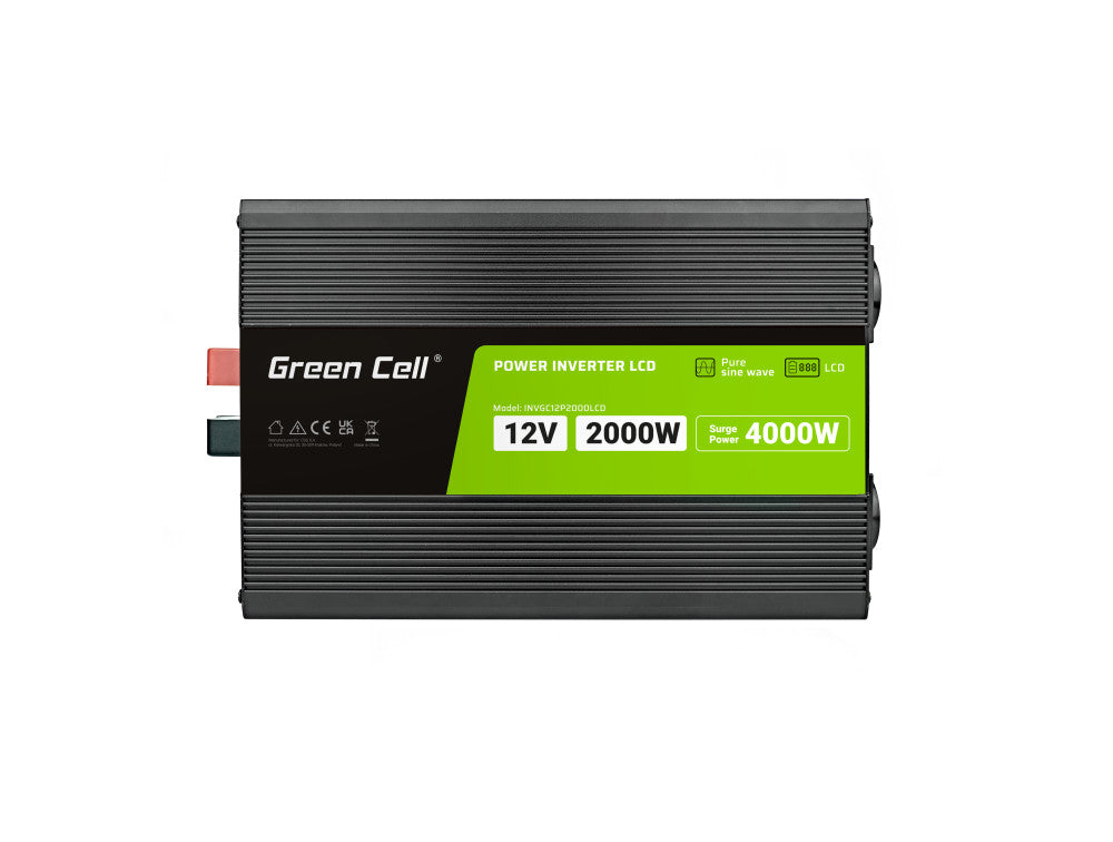 Green Cell PowerInverter LCD 12V na 230V, 2.000 W/4.000 W avtomobilski pretvornik - čisti sinusni val