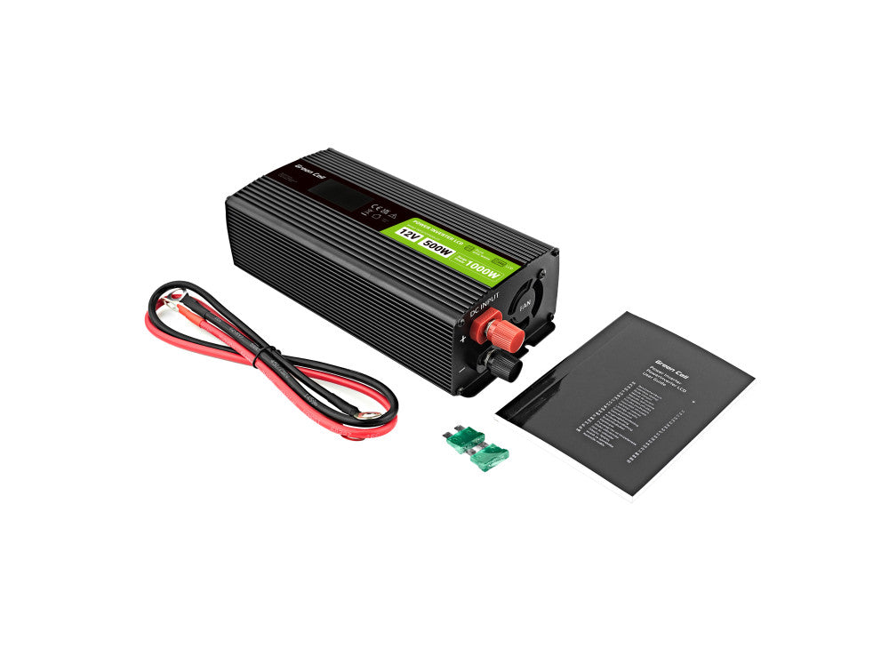 Green Cell PowerInverter LCD 12V na 230V, 500 W/1.000 W avtomobilski pretvornik - čisti sinusni val