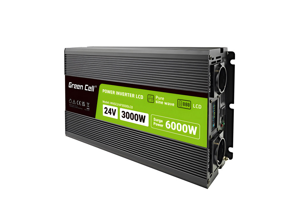 Green Cell PowerInverter LCD 24V na 230V, 3.000 W/6.000 W avtomobilski pretvornik - čisti sinusni val
