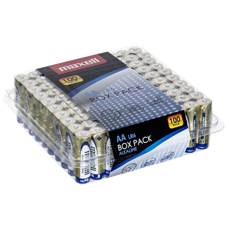 100 x Maxell Alkaline AA alkaline batteries