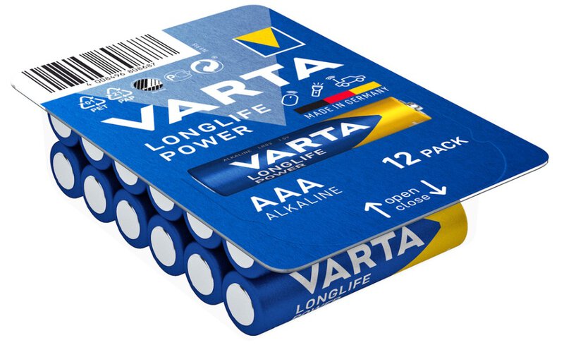 12 x Varta Longlife Power AAA alkaline batteries
