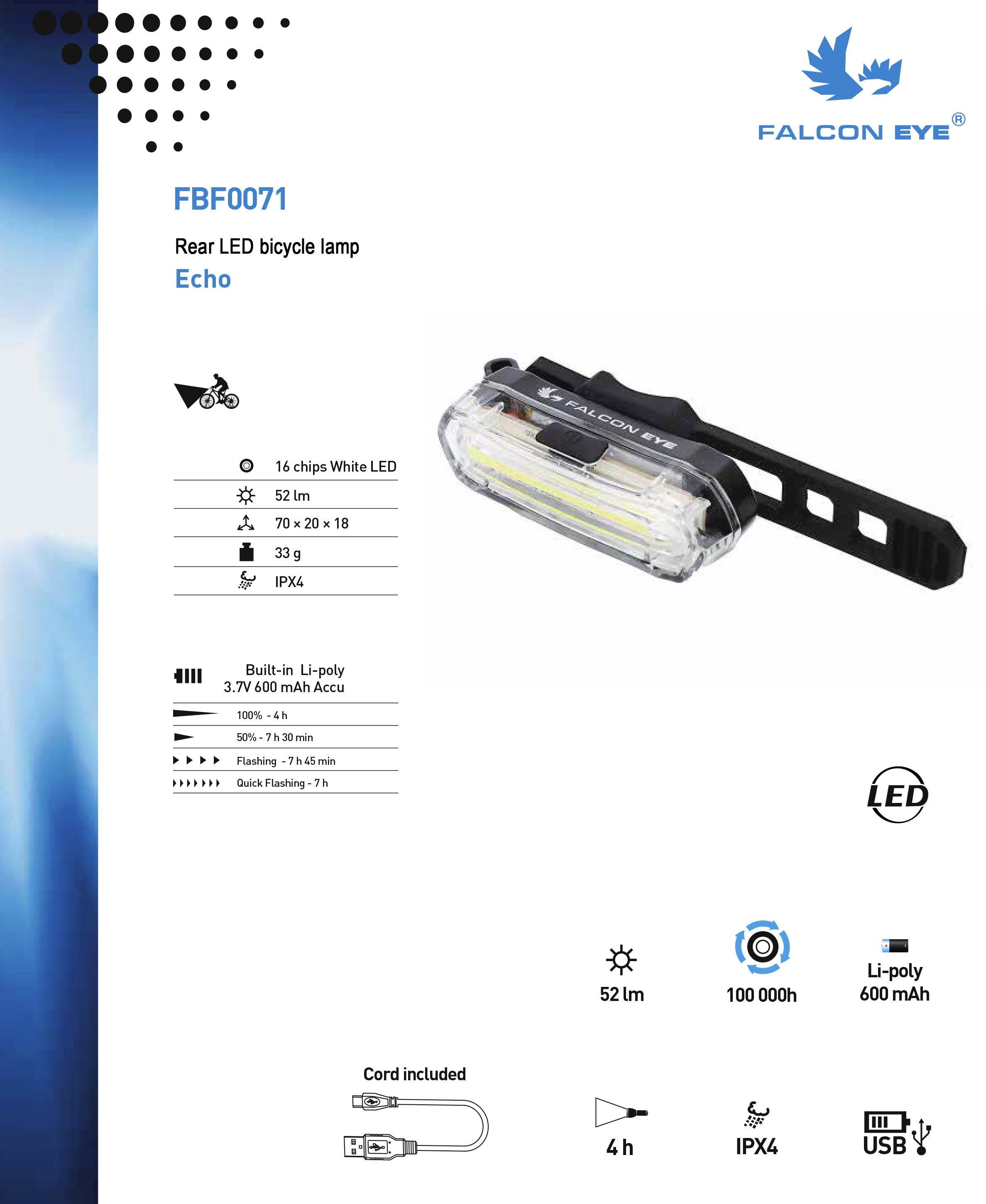Falcon Eye Echo FBF0071 zadnja luč za kolo LED