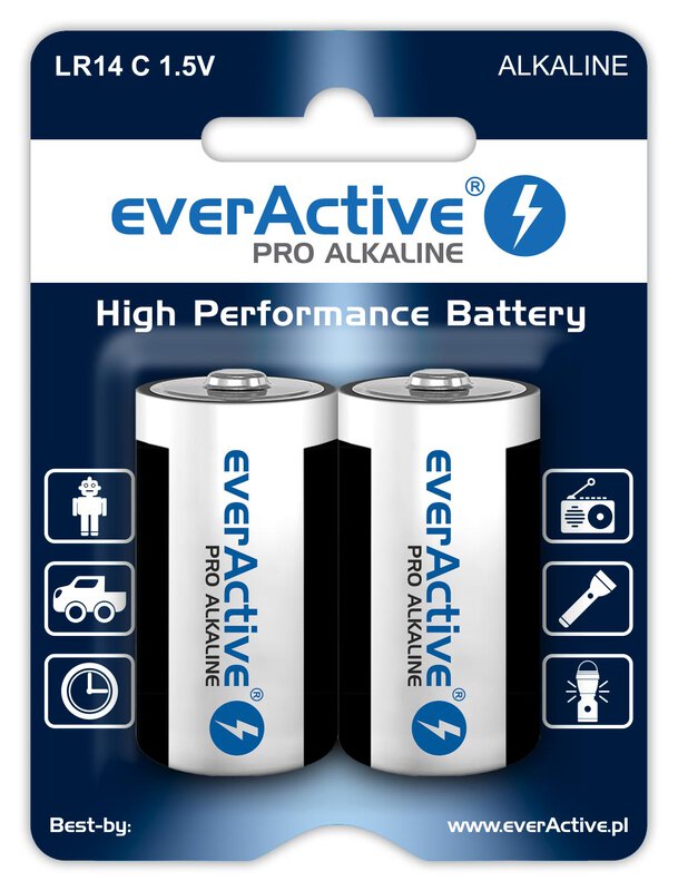 2 x everActive Pro Alkaline C alkaline batteries