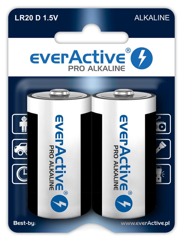 2 x everActive Pro Alkaline D alkaline batteries
