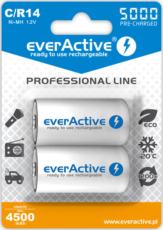 2x everActive C Ni-MH 5000 mAh Professional line rechargeable batteries 
