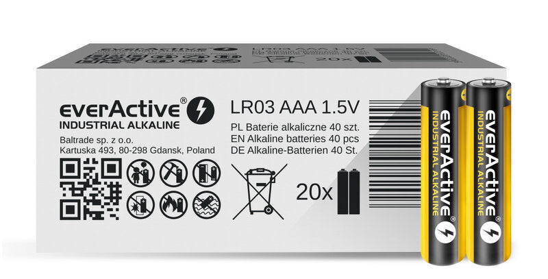 40 x everActive Industrial Alkaline AAA alkaline batteries
