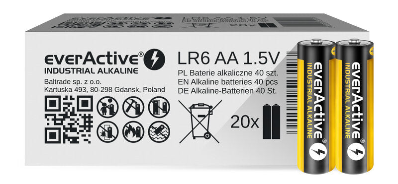 40 x everActive Industrial AA alkaline batteries