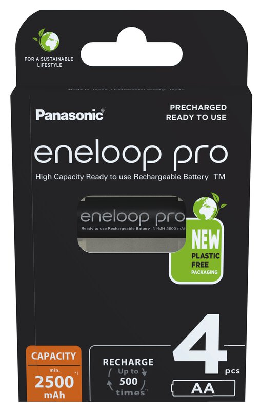 4 x Panasonic Eneloop PRO NEW AA 2500mAh Ni-MH rechargeable batteries