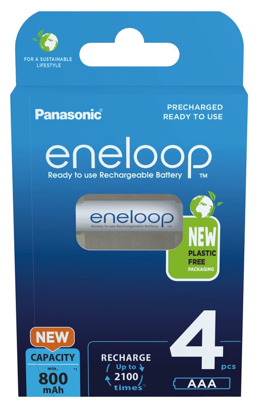 4 x Panasonic Eneloop AAA 800mAh Ni-MH rechargeable batteries