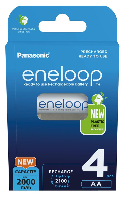 4 x Panasonic Eneloop AA 2000mAh Ni-MH rechargeable batteries