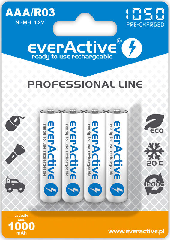 4x everActive AAA Ni-MH 1050 mAh Professional line rechargeable batteries