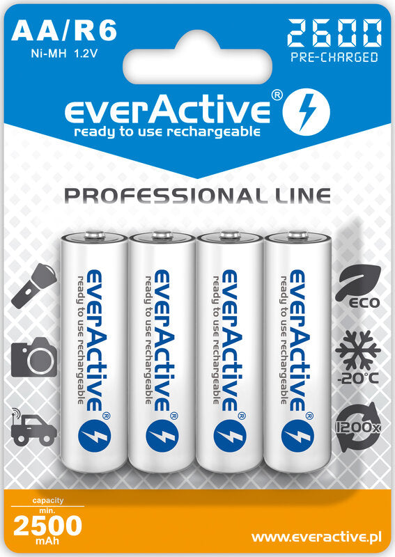 4 x everActive AA Ni-MH 2600 mAh Professional line rechargeable batteries