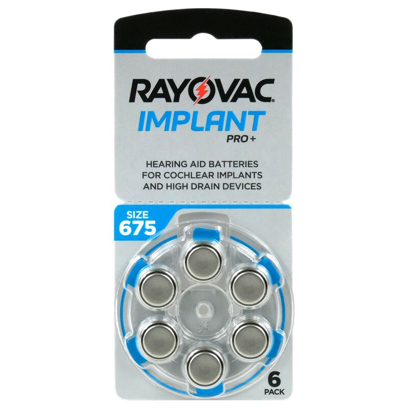 6 x Rayovac 675 IMPLANT PRO+ batteries for hearing aids