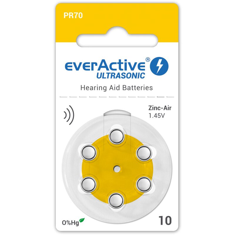 6 x everActive ULTRASONIC 10 batteries for hearing aids
