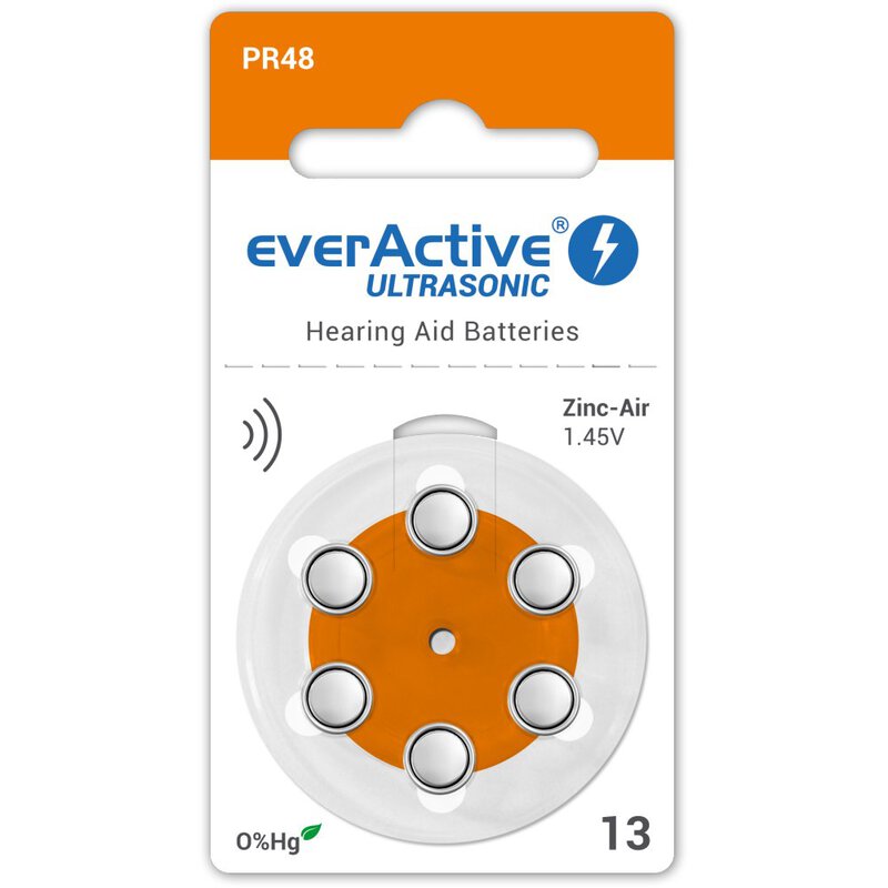 6 x everActive ULTRASONIC 13 batteries for hearing aids