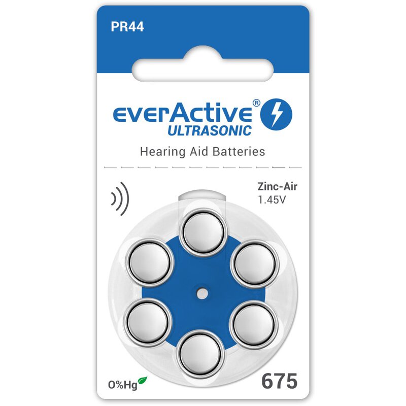 6 x everActive ULTRASONIC 675 batteries for hearing aids