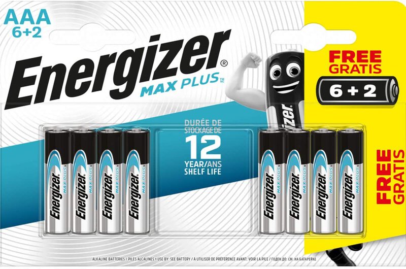 8 x Energizer Max Plus AAA alkaline batteries