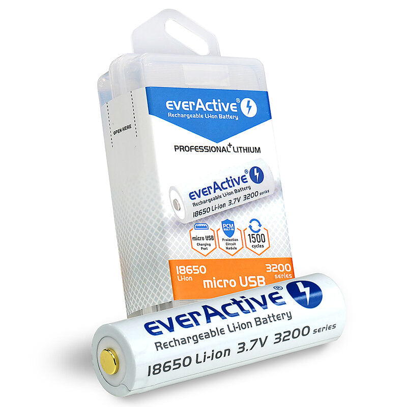 everActive 18650 3.7V Li-ion 3200mAh Micro USB Rechargeable Battery 