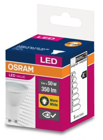 LED bulb OSRAM GU10 5W LED VALUE White Heat 2700k (light angle 120°)