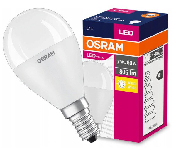 LED žarulja OSRAM Ball E14 7W LED VALUE CLASSIC P 60 White Heat 2700k 
