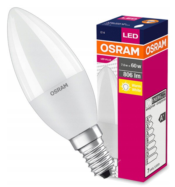 LED lampa OSRAM Candle E14 7W LED VALUE CLASSIC B 60 White Heat 2700k 