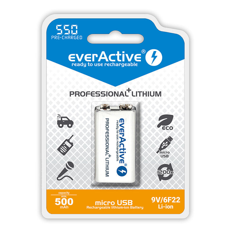 everActive 9V Li-ion 550 mAh Professional+ Lithium USB polnilna baterija