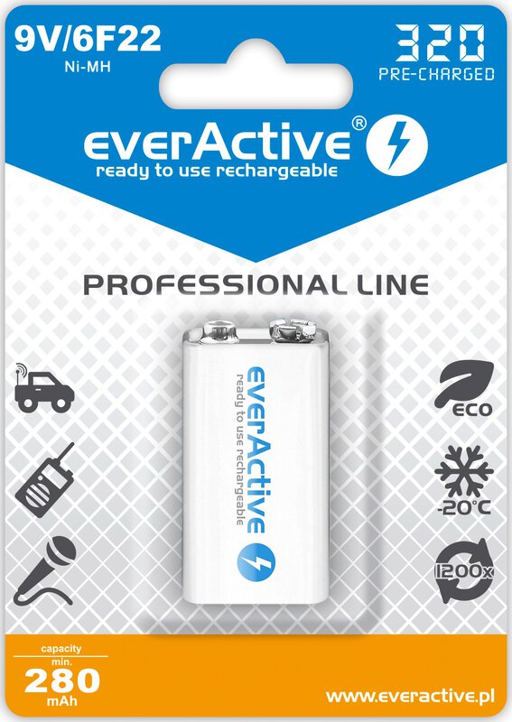 everActive 9V Ni-MH 320 mAh Professional line rechargeable battery