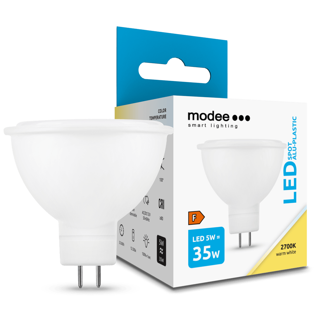 LED lampa Modee Lighting LED Spot 5W MR16 12V 100° 2700K (450 lumena) 