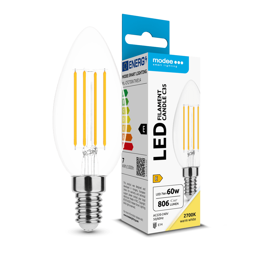 LED lampa Modee Lighting LED Filament Candle C35 7W E14 360° 2700K (806 lumena) 