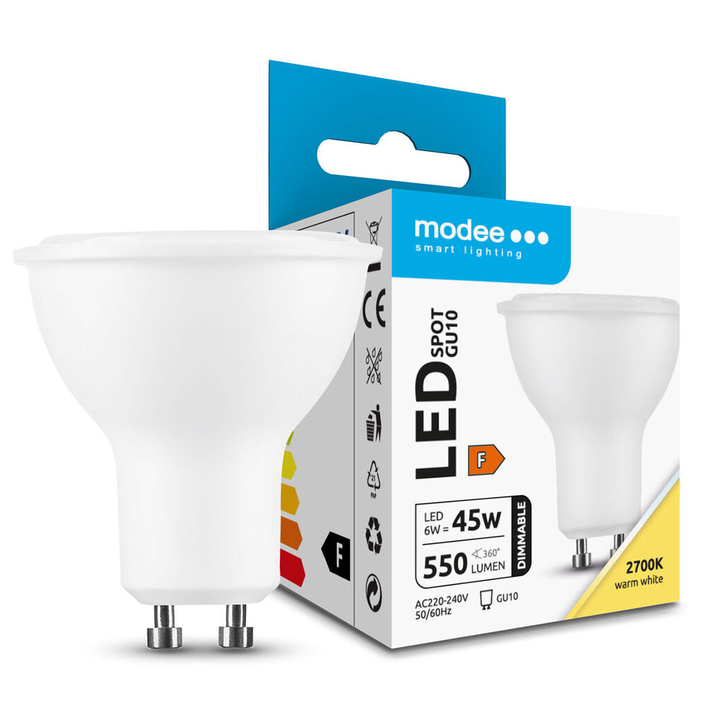 LED lamp Modee Lighting LED Spot Alu-Plastic 6W GU10 110° 2700K (550 lumen) dimm. 